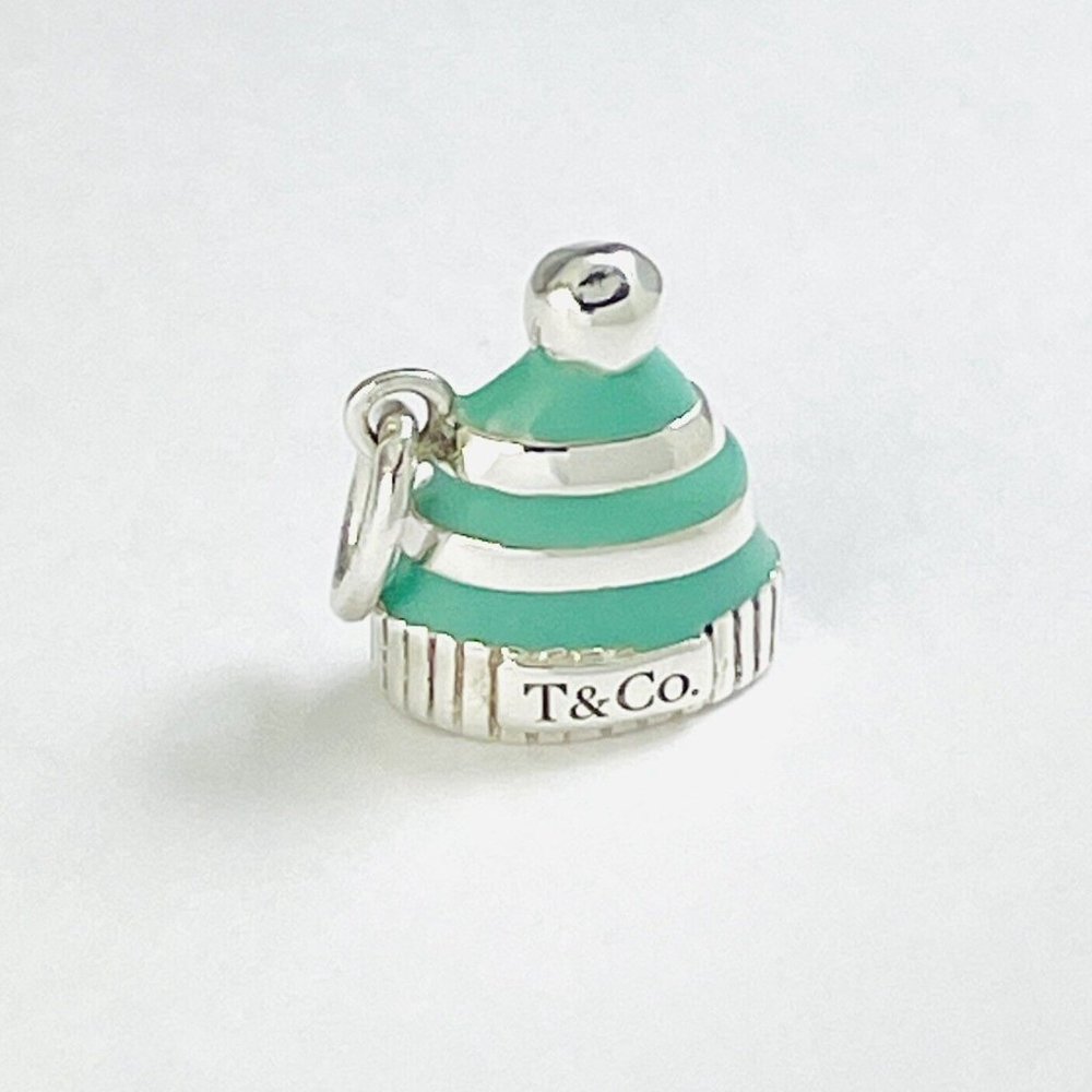 RARE Tiffany & Co Snow Hat Cap Winter Charm or Pendant in Blue Enamel and Silver